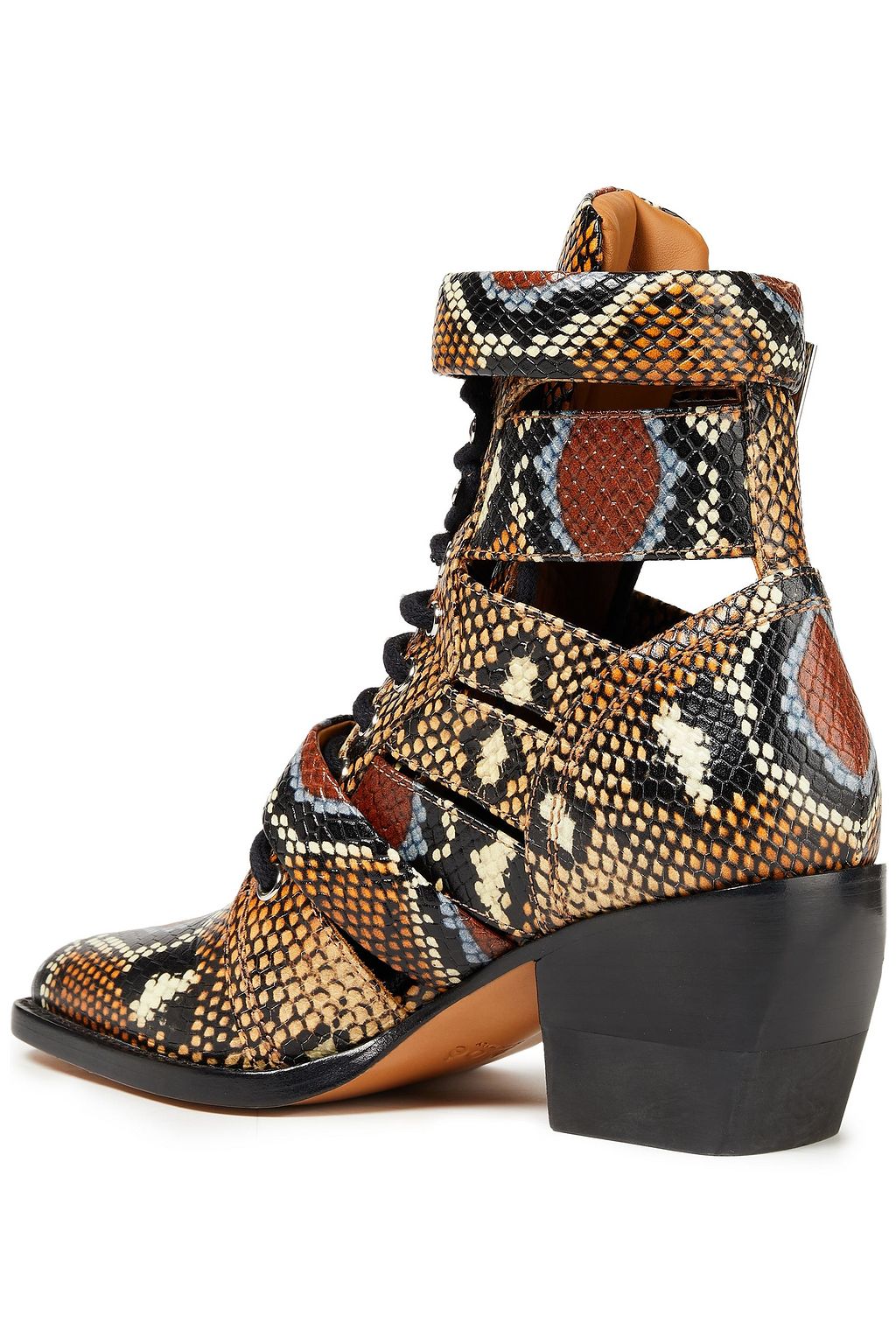 CHLOÉ Rylee cutout snake-effect leather ankle boots