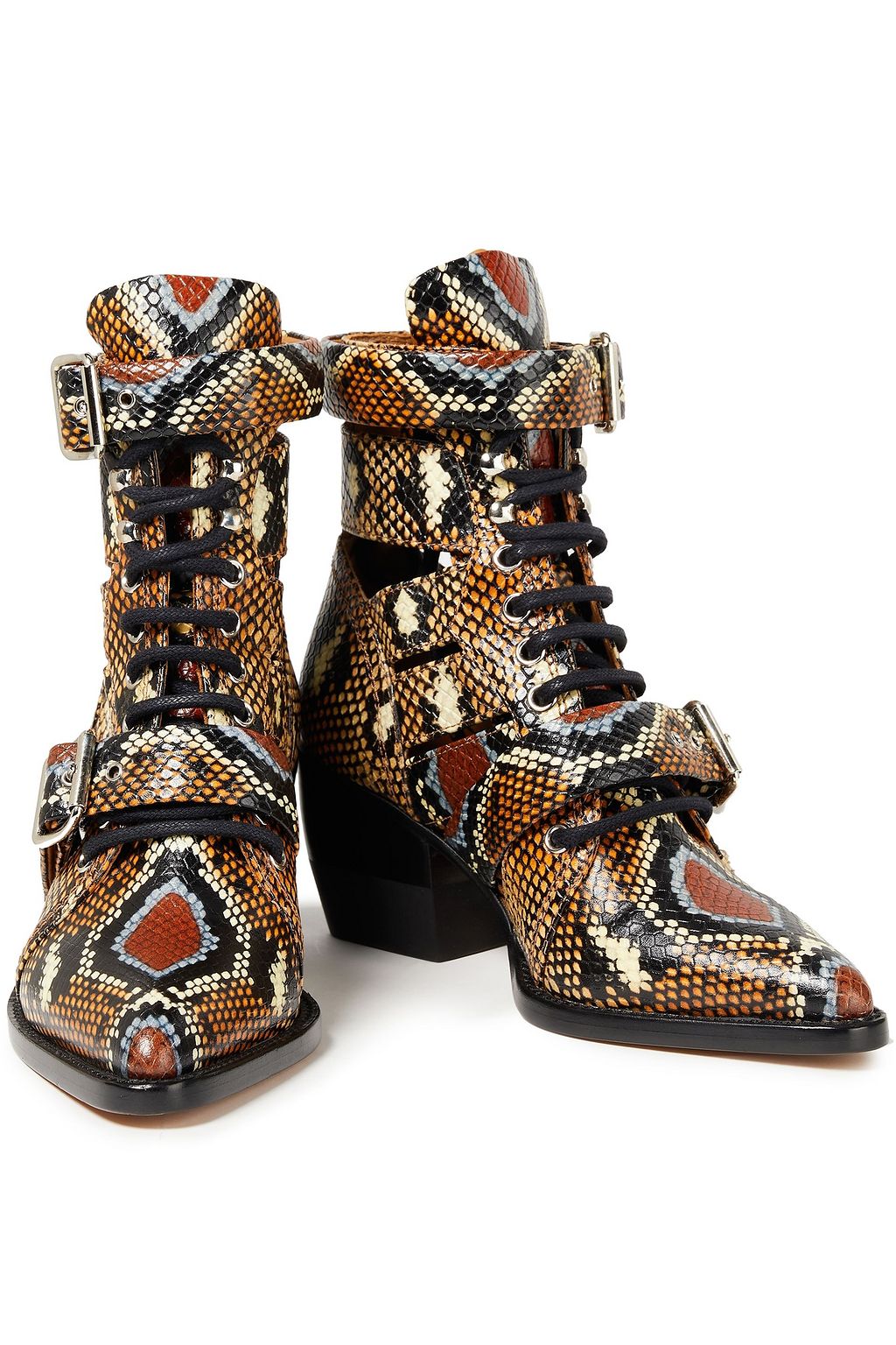 CHLOÉ Rylee cutout snake-effect leather ankle boots