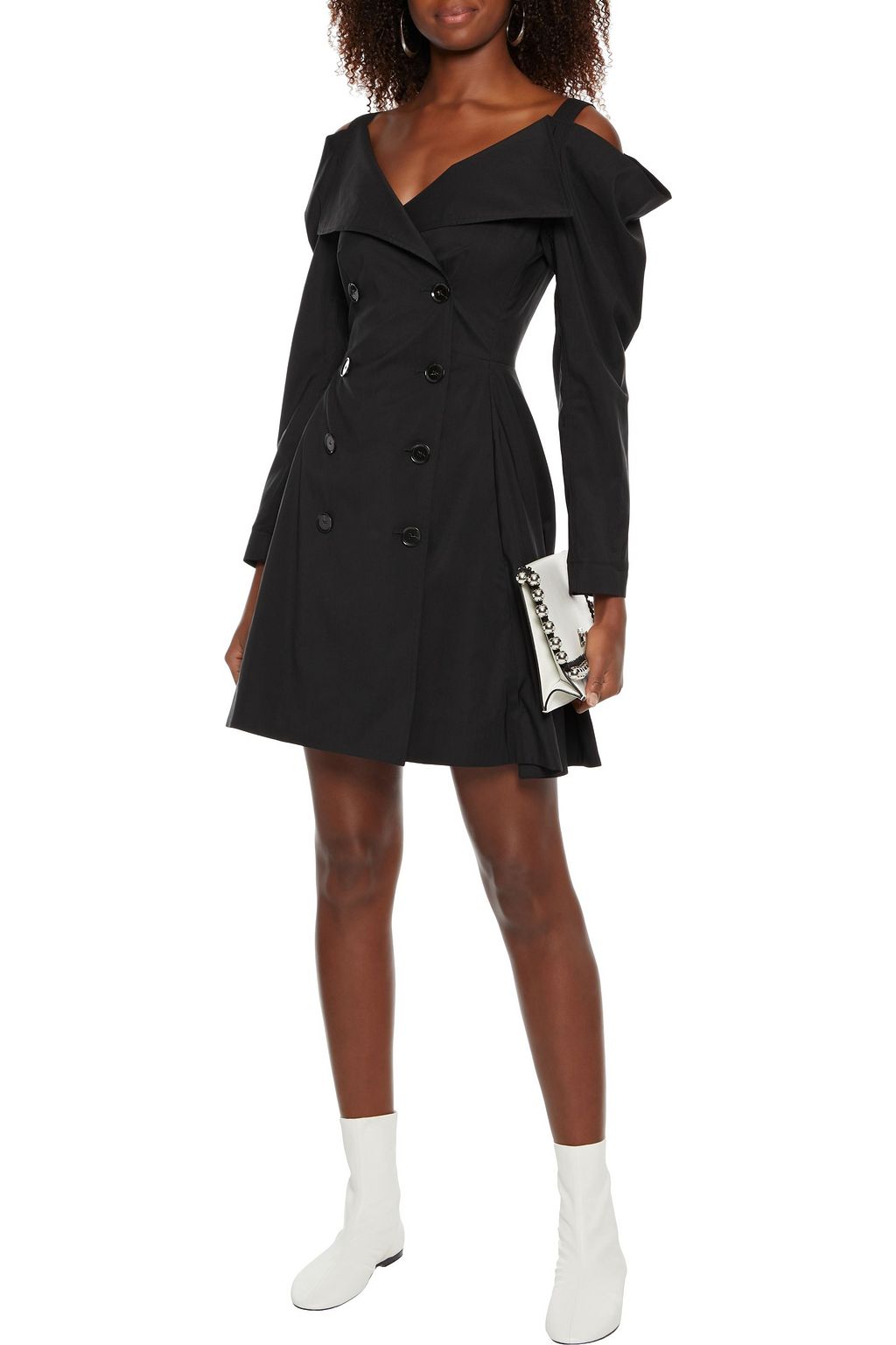 PROENZA SCHOULER Double-breasted cold-shoulder wool-blend mini dress