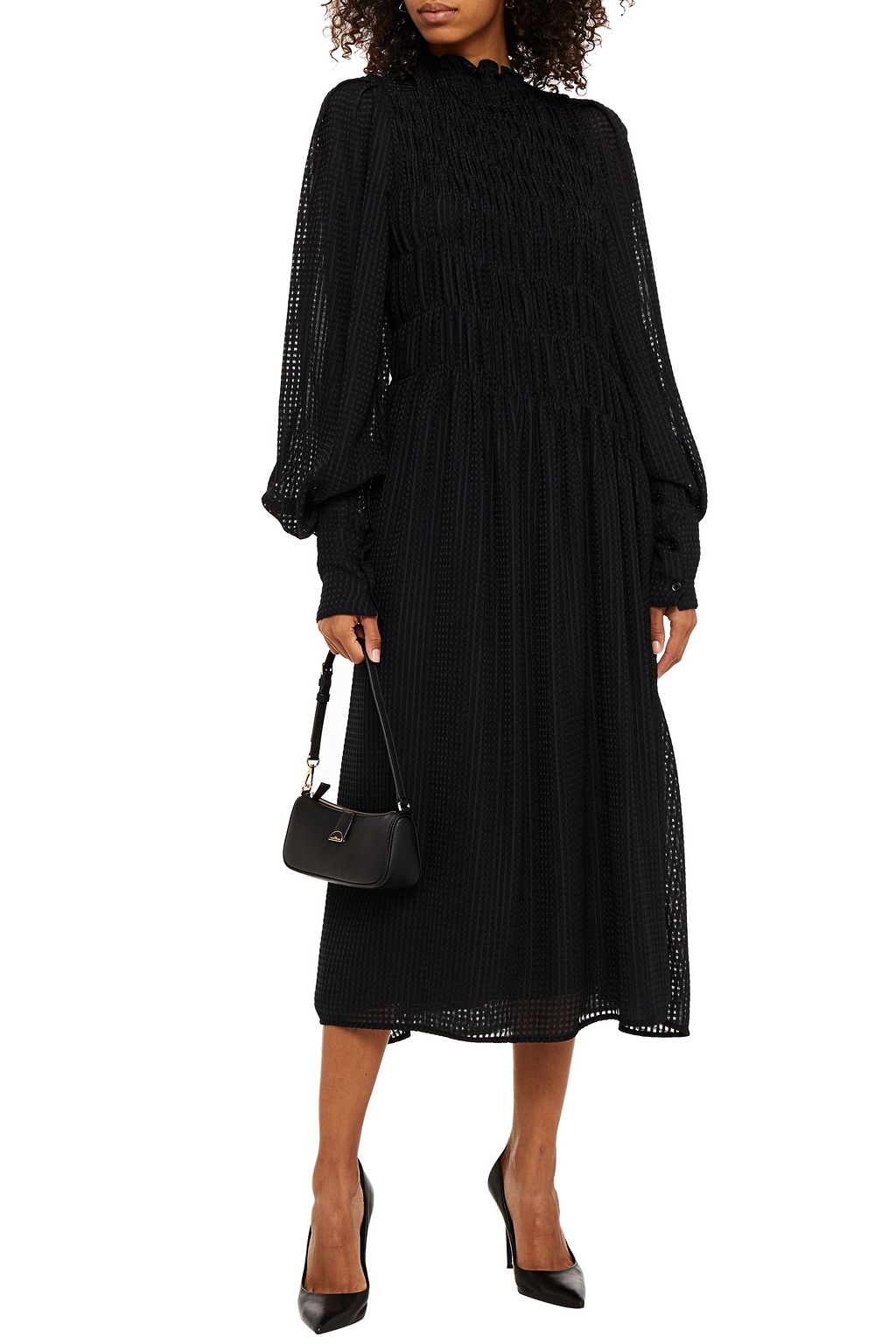 VICTORIA BECKHAM Shirred checked jacquard midi dress