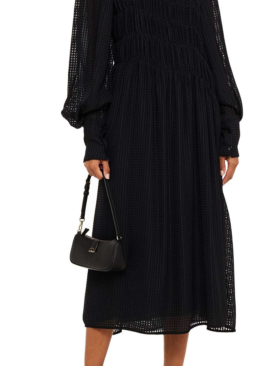 shirred checked jacquard midi dress