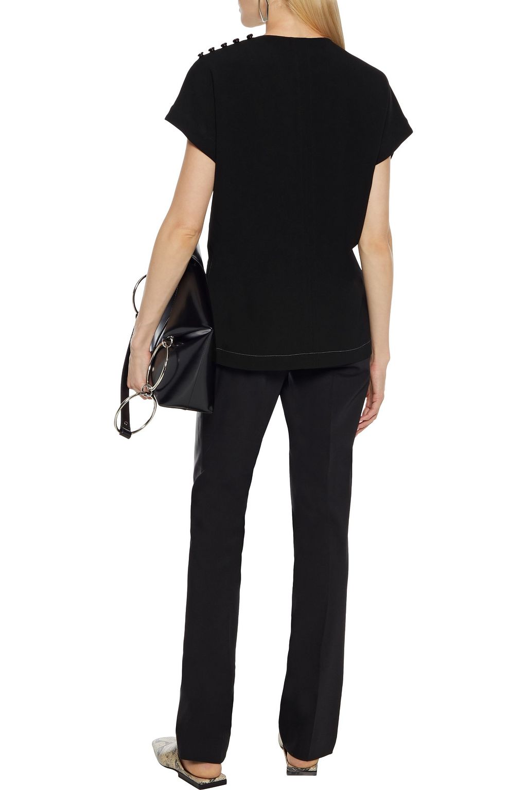 PROENZA SCHOULER Faux leather-paneled draped crepe top