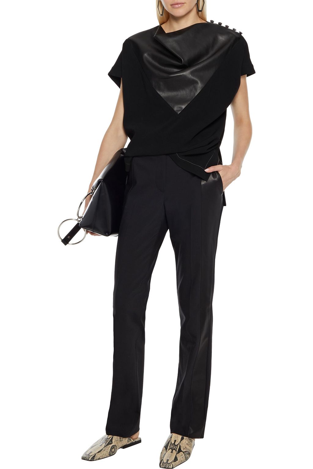 PROENZA SCHOULER Faux leather-paneled draped crepe top