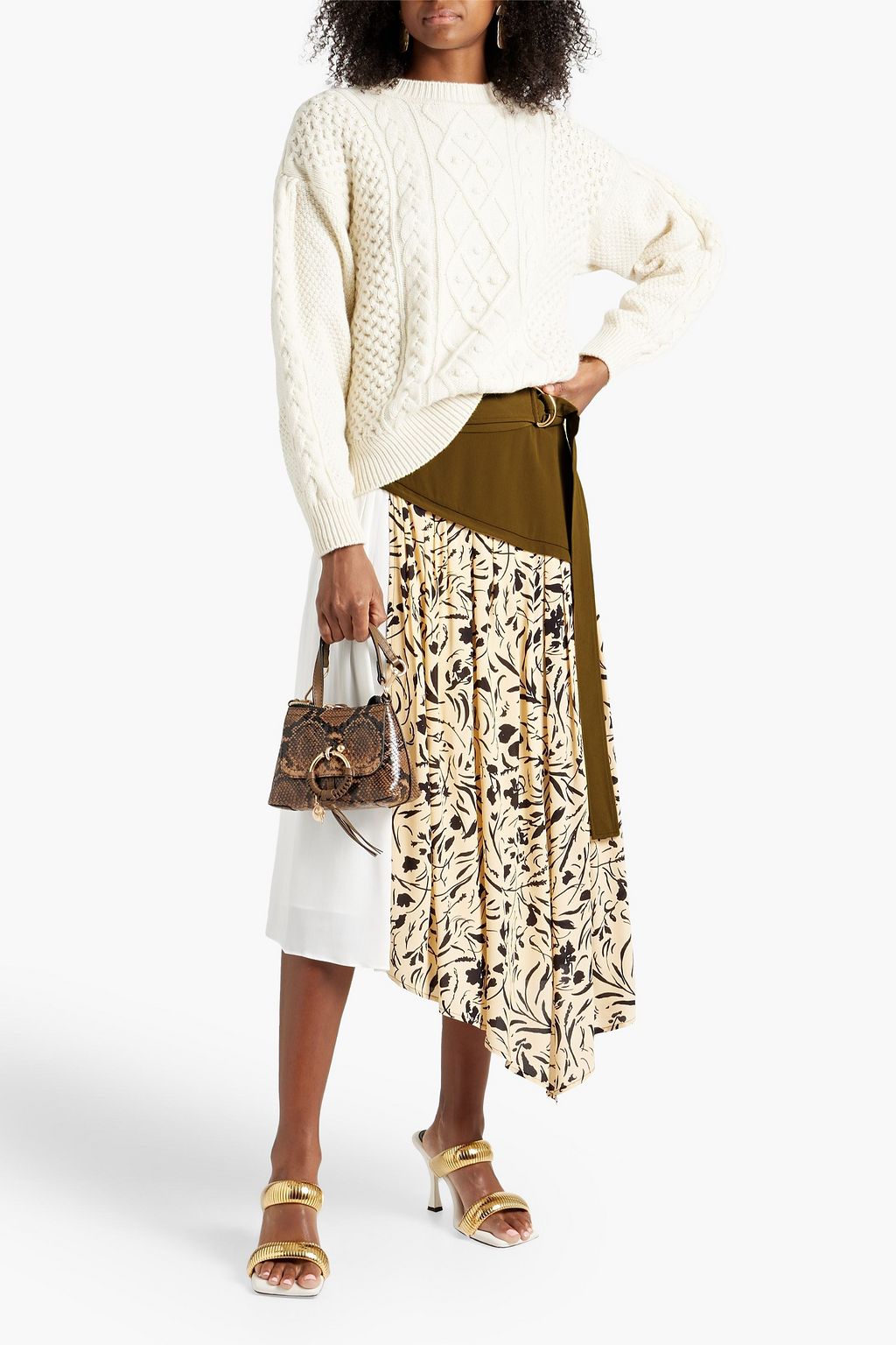 PROENZA SCHOULER Asymmetric belted printed crepe midi skirt