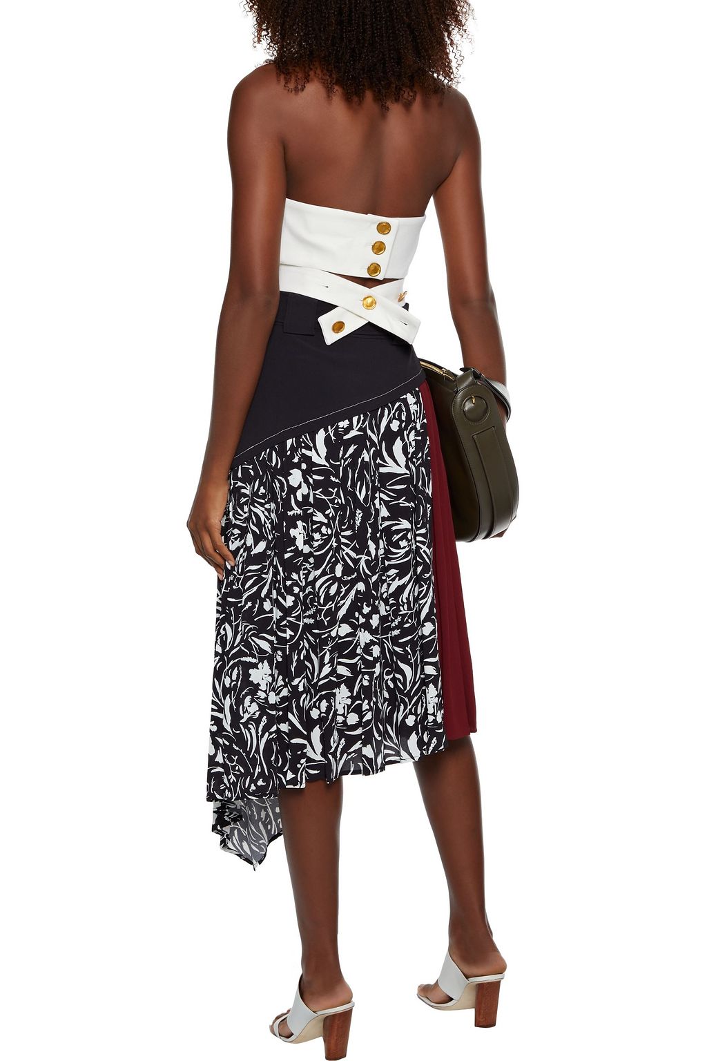 PROENZA SCHOULER Asymmetric belted printed crepe midi skirt