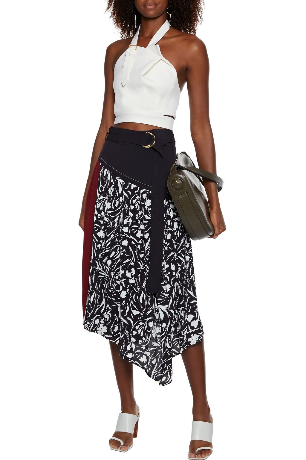 PROENZA SCHOULER Asymmetric belted printed crepe midi skirt