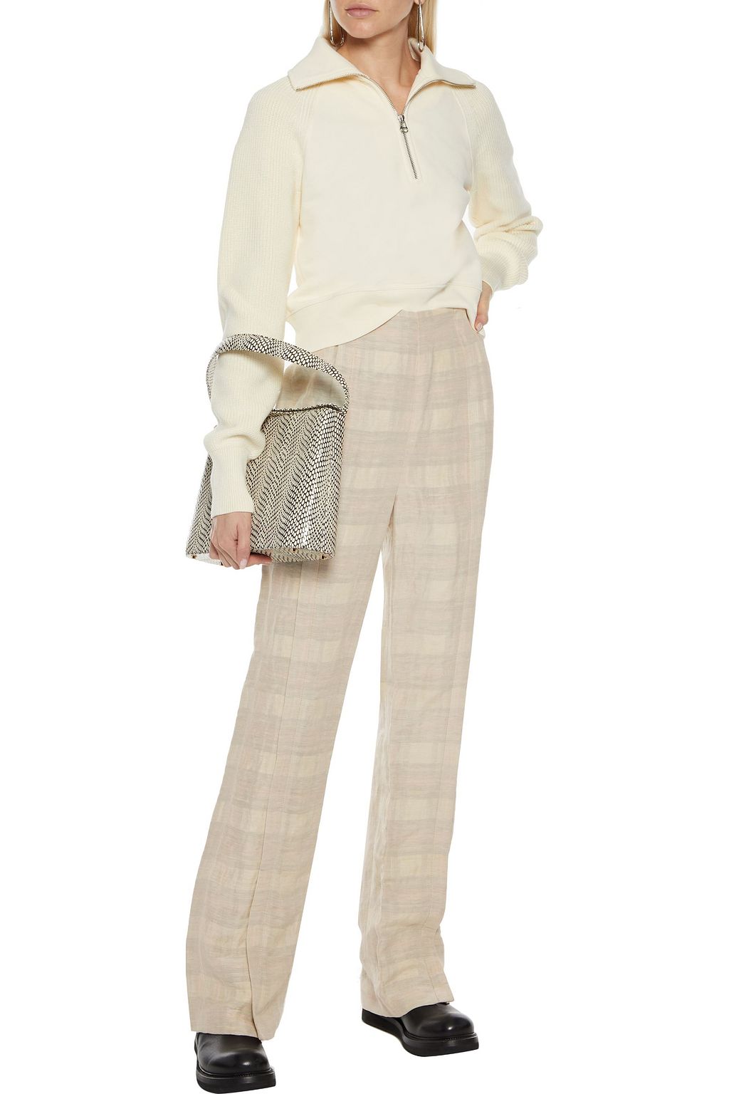 ACNE STUDIOS Pintucked checked linen-blend straight-leg pants