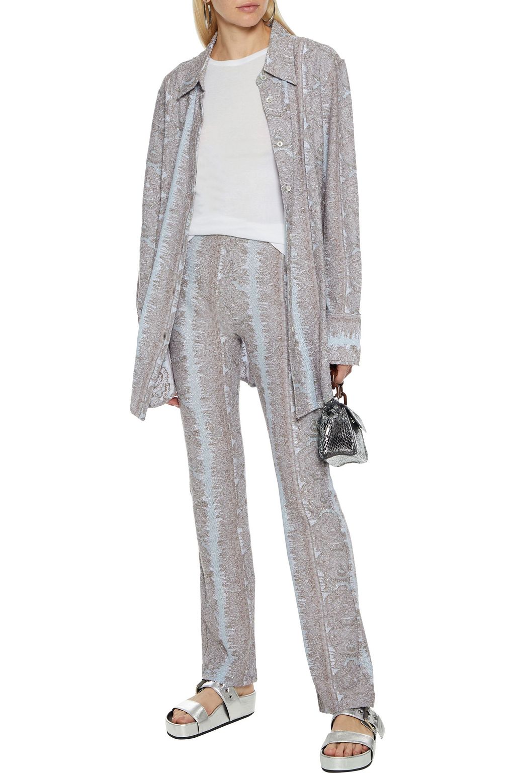 ACNE STUDIOS Metallic cotton-blend jacquard slim-leg pants