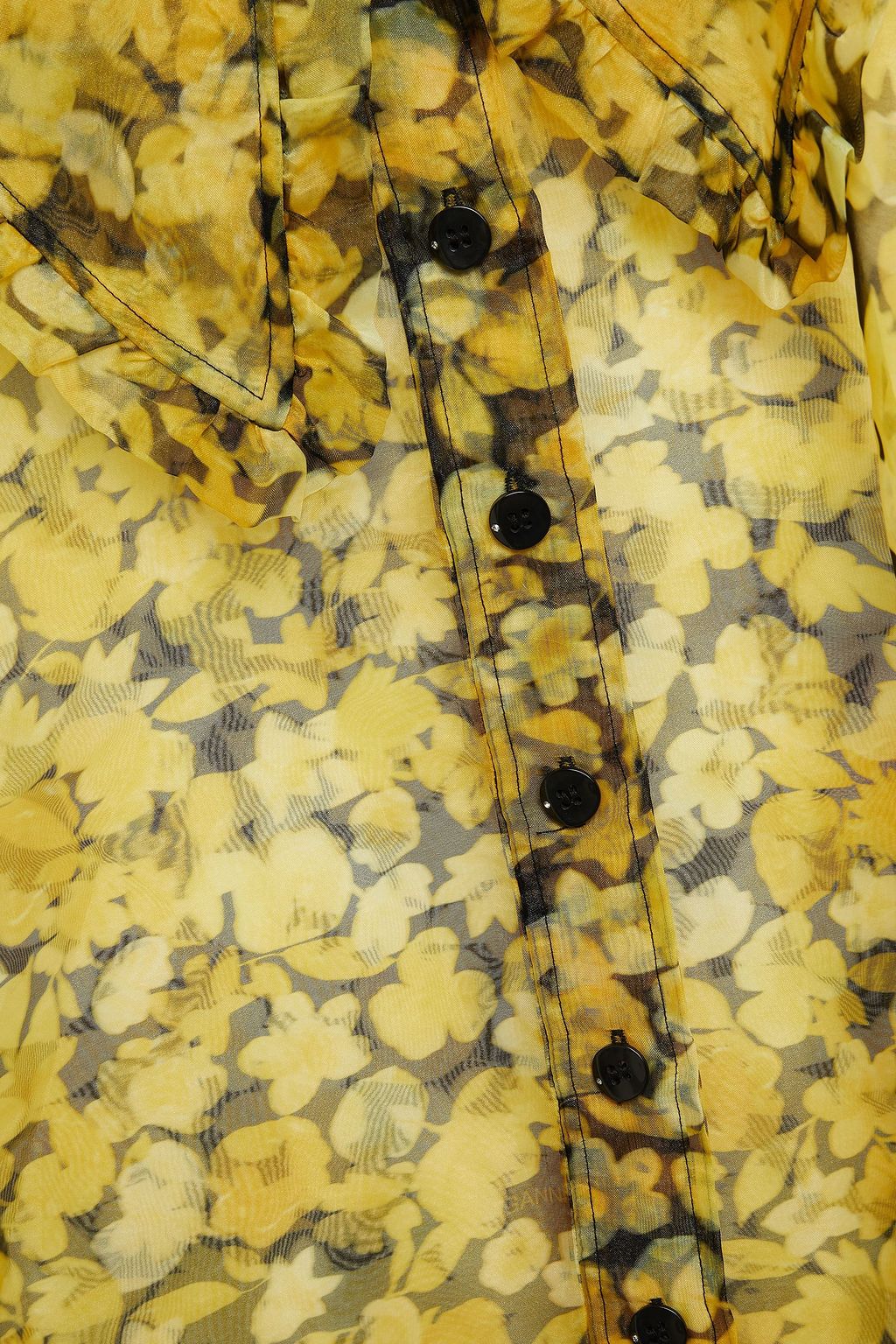 GANNI Ruffle-trimmed floral-print organza shirt
