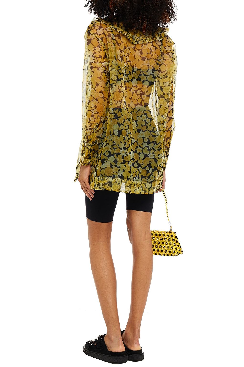 GANNI Ruffle-trimmed floral-print organza shirt