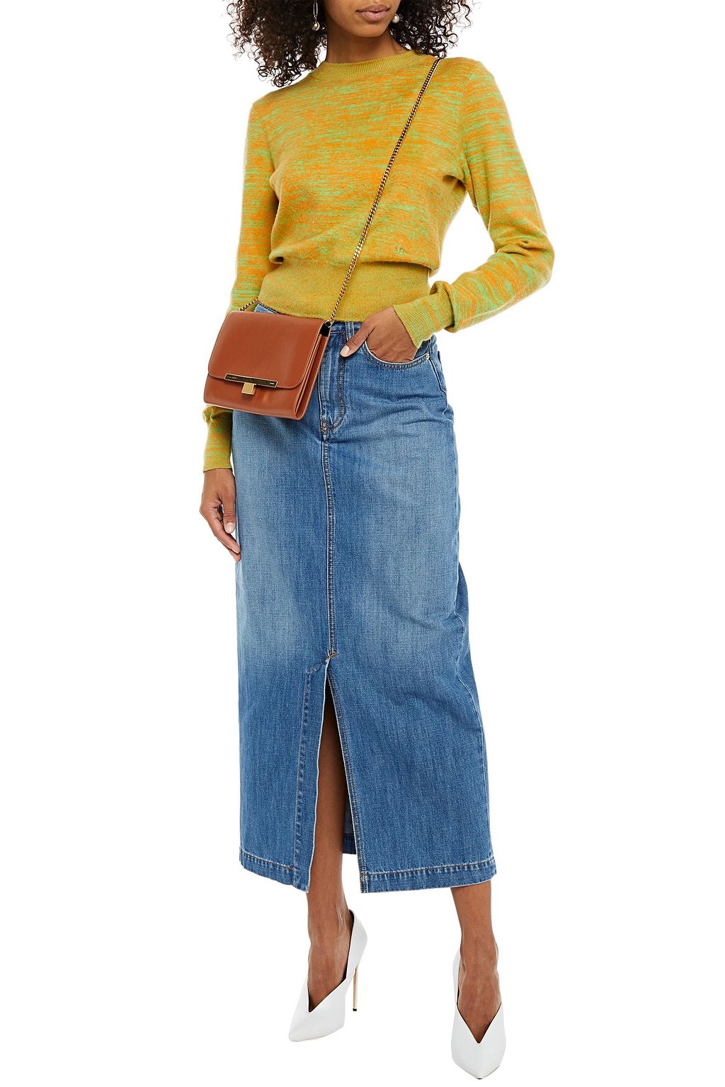 VICTORIA BECKHAM Cropped marled brushed cotton sweater