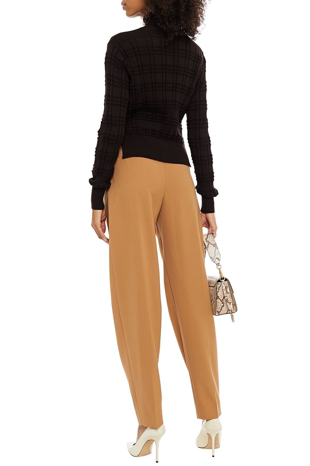 VICTORIA BECKHAM Checked wool and silk-blend turtleneck sweater