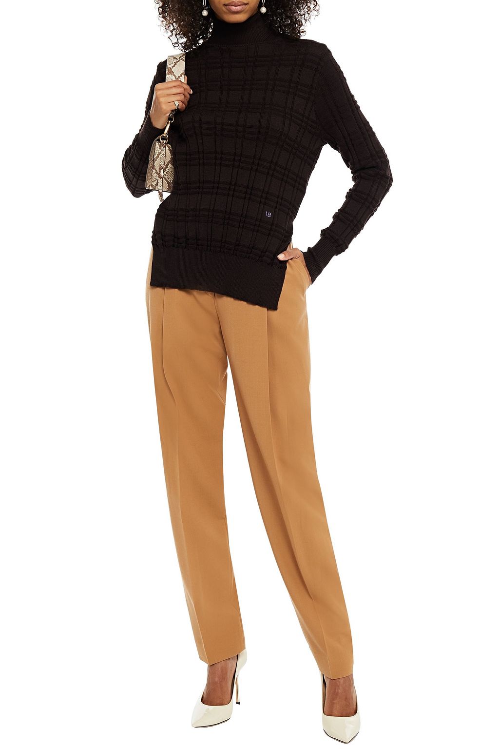 VICTORIA BECKHAM Checked wool and silk-blend turtleneck sweater