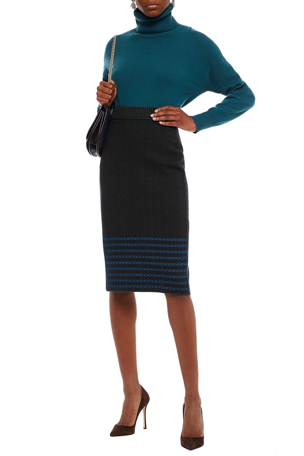 VICTORIA BECKHAM Jacquard-knit cotton-blend pencil skirt