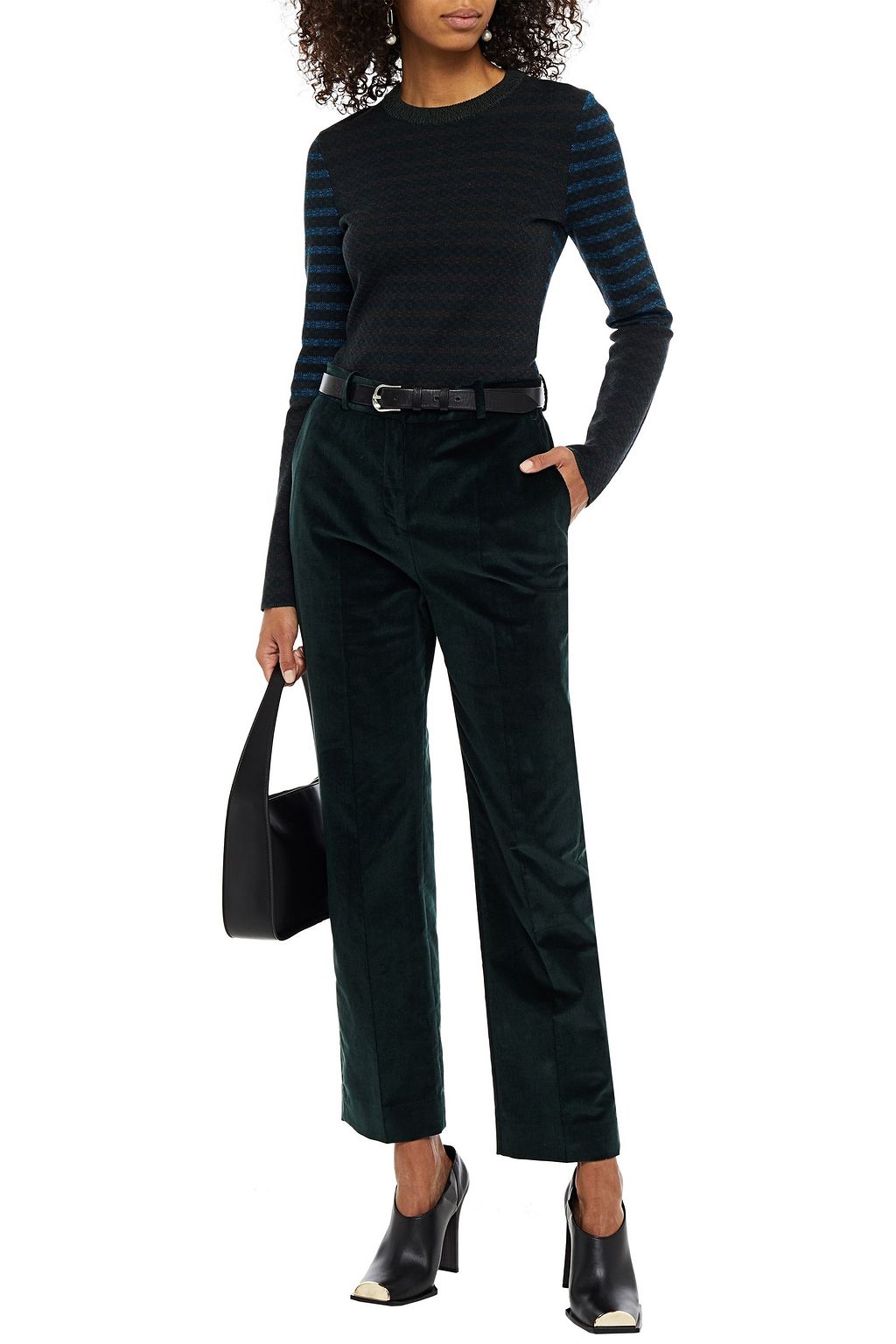 VICTORIA BECKHAM كنزة من القطن بتصميم مخطط مزينة بكسرات