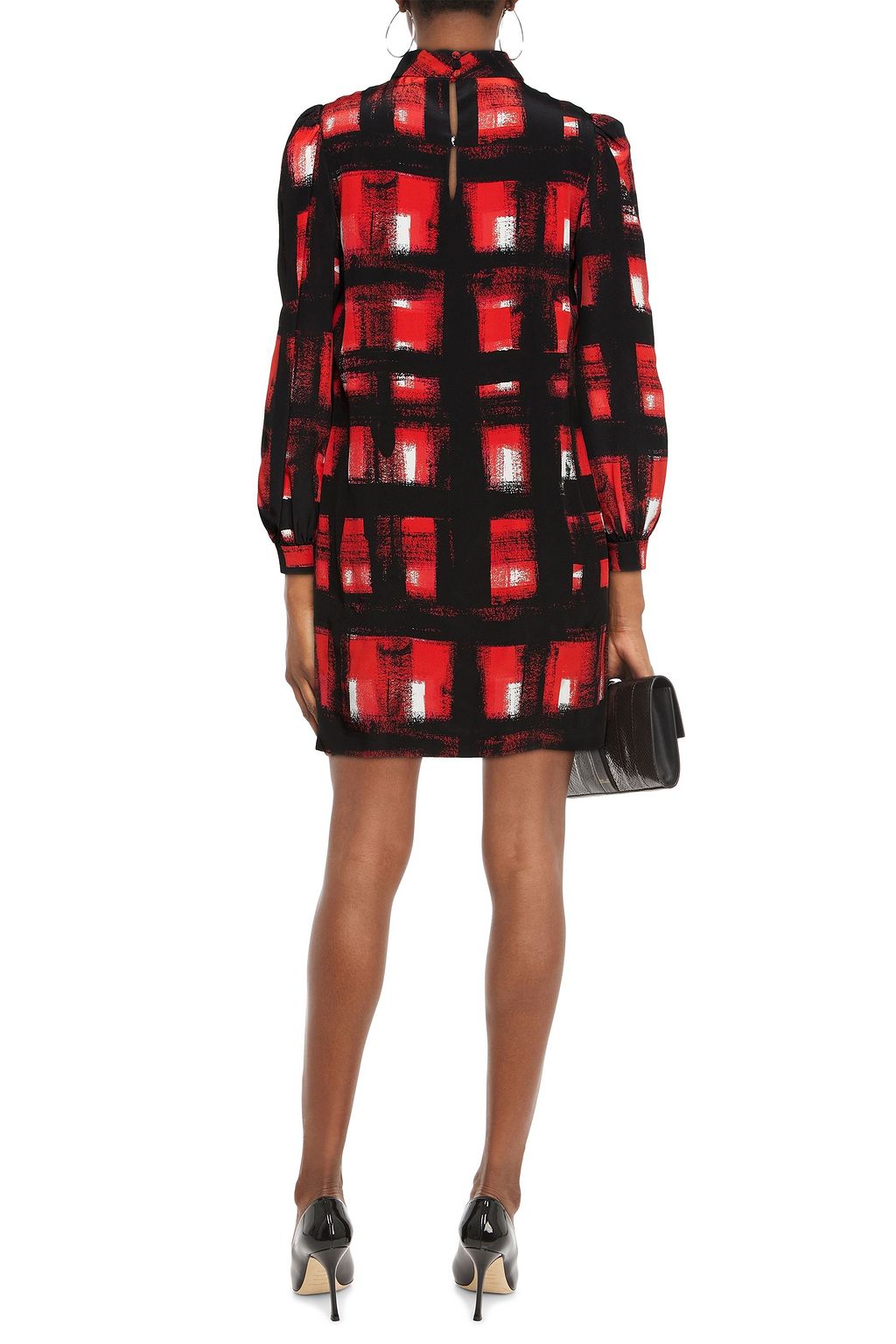 MCQUEEN Gathered printed silk crepe de chine mini dress
