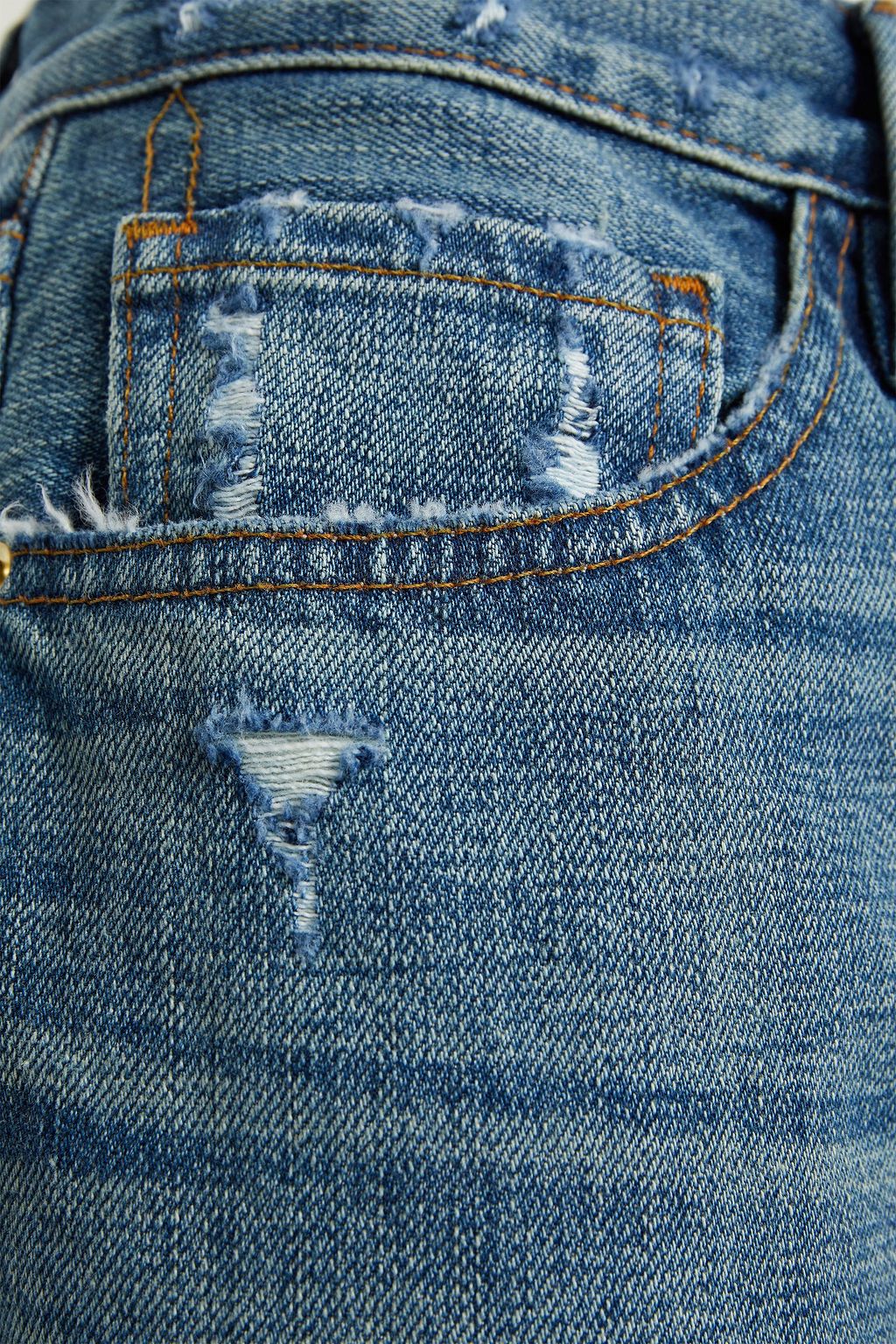 FRAME Cropped distressed straight-leg jeans