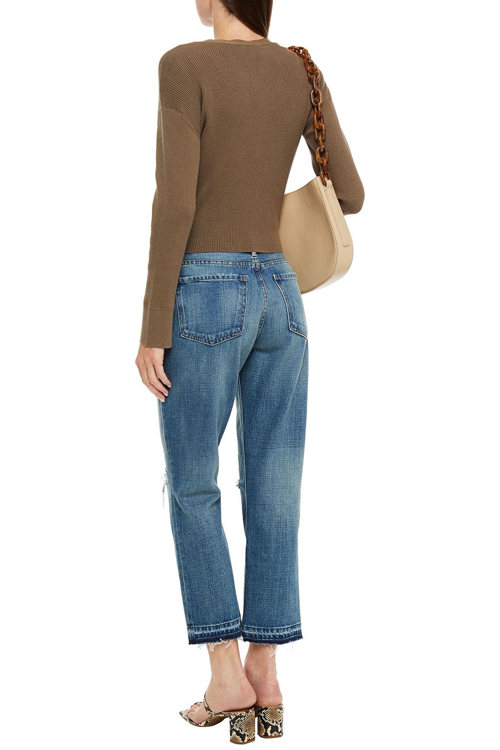 FRAME Cropped distressed straight-leg jeans