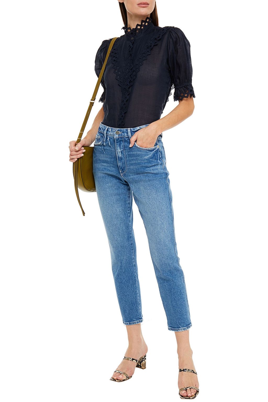 FRAME Cropped distressed mid-rise slim-leg jeans