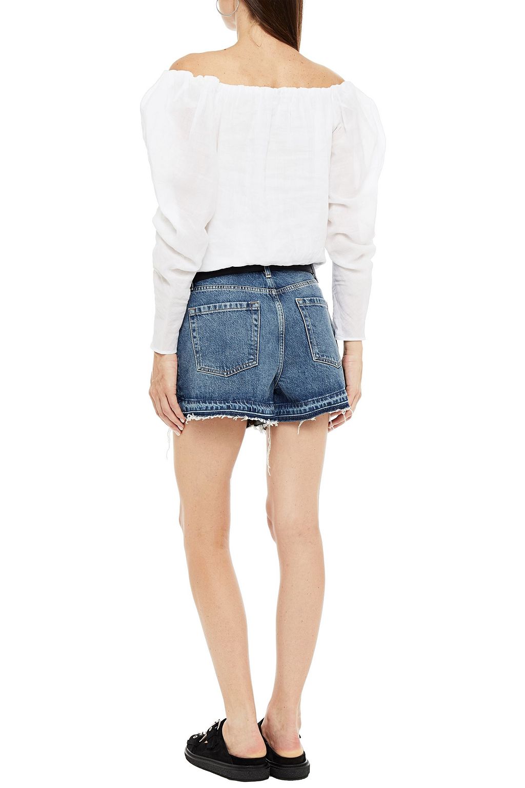 FRAME Off-the-shoulder cropped ramie-mousseline top