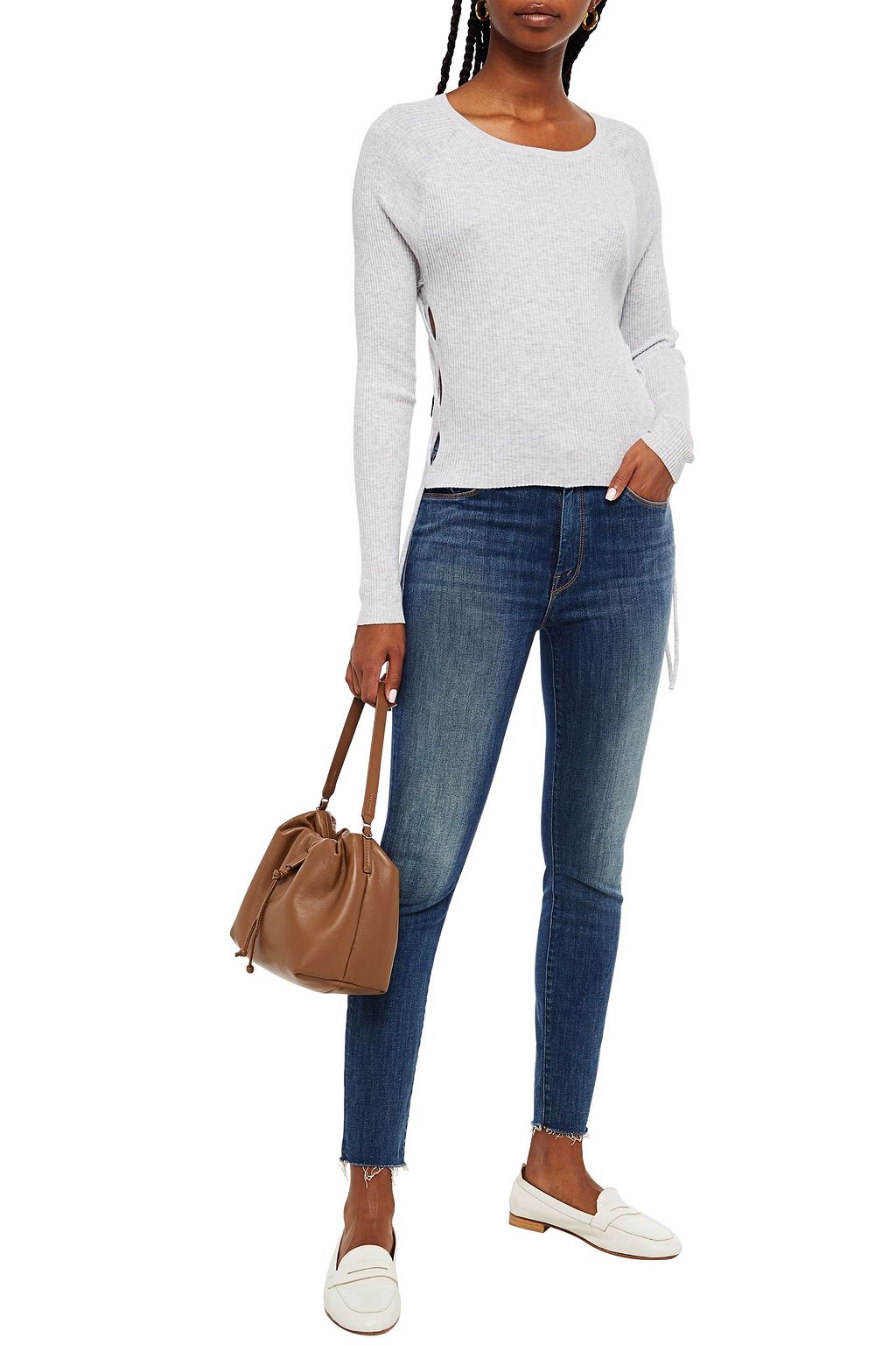 COTTON BY AUTUMN CASHMERE Cutout ribbed cotton sweater