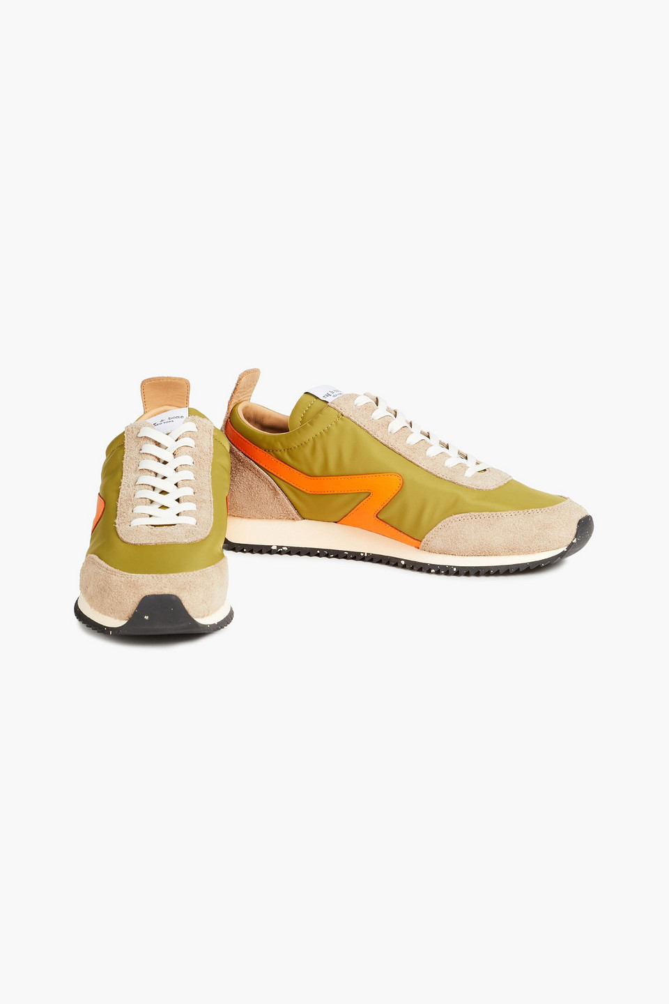 Rag & Bone Man Retro Runner Brushed Suede And Shell Trainers In Army Green