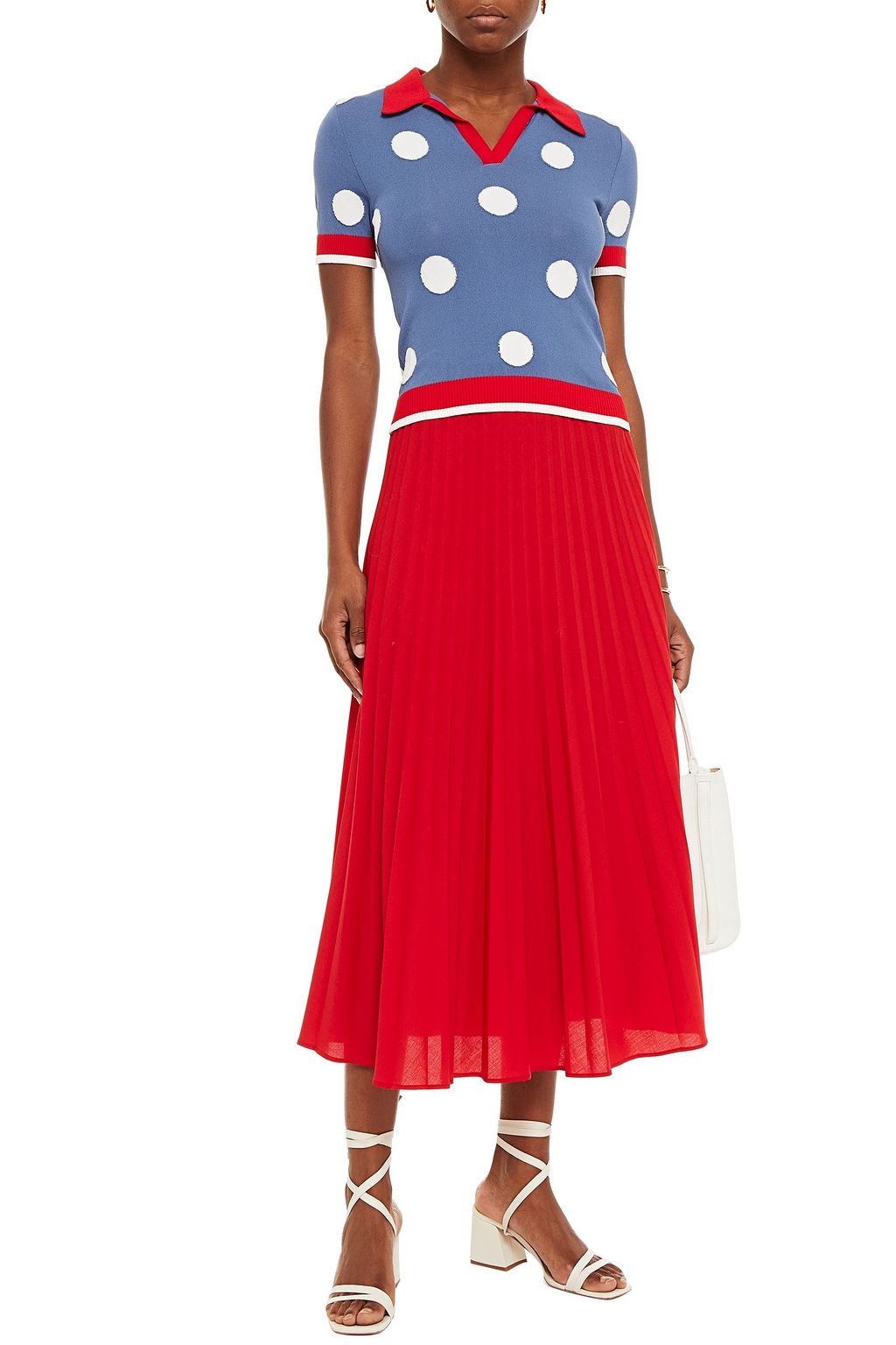 STELLA JEAN Polka-dot intarsia-knit polo shirt