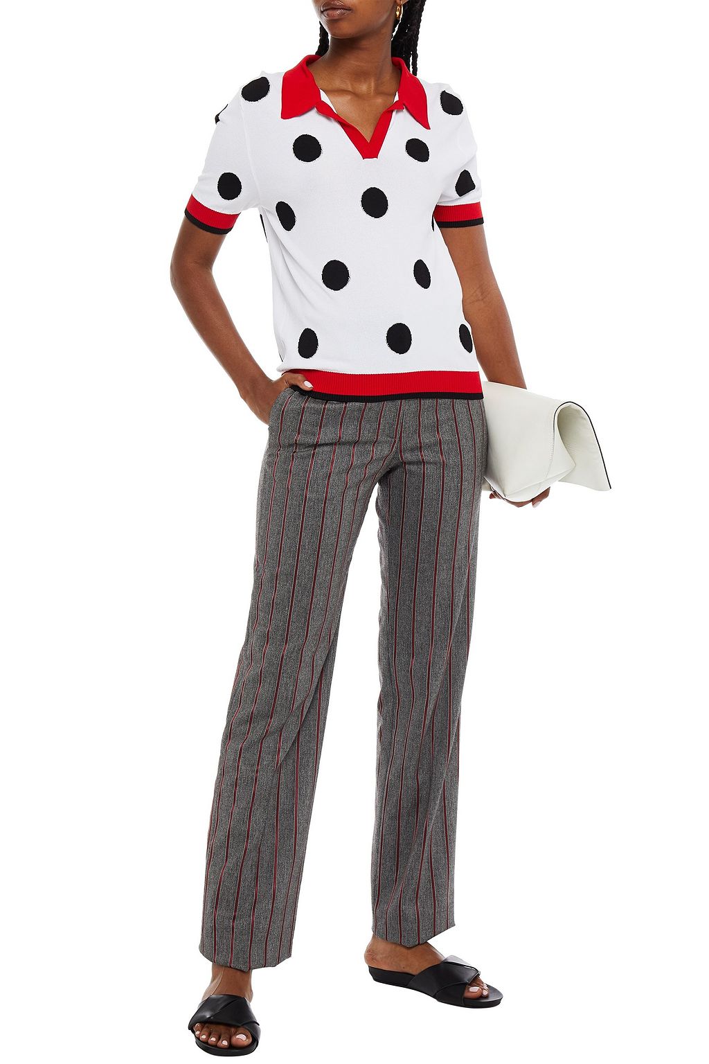 STELLA JEAN Polka-dot intarsia-knit polo shirt