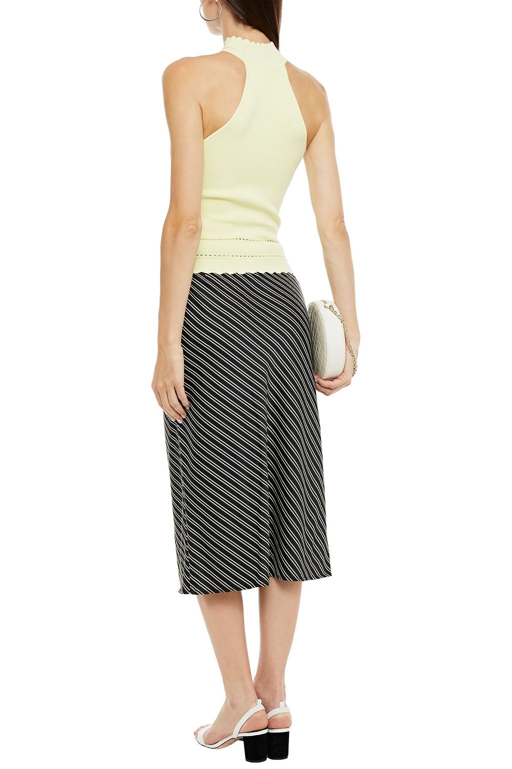AUTUMN CASHMERE Pointelle-trimmed ribbed-knit turtleneck top
