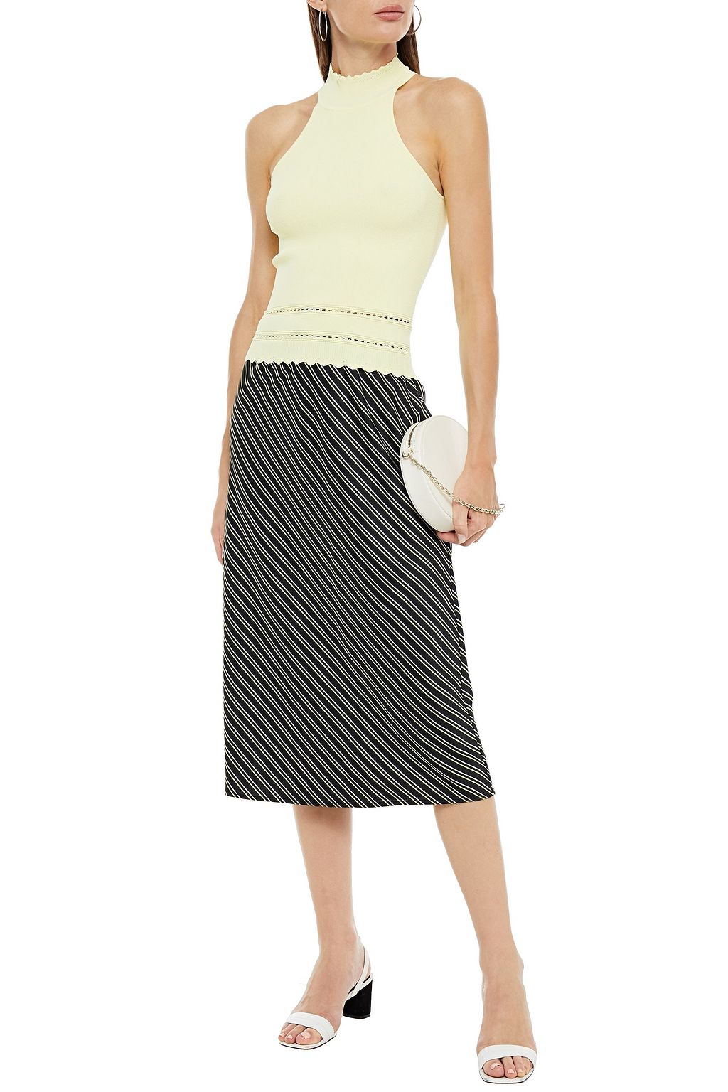 AUTUMN CASHMERE Pointelle-trimmed ribbed-knit turtleneck top