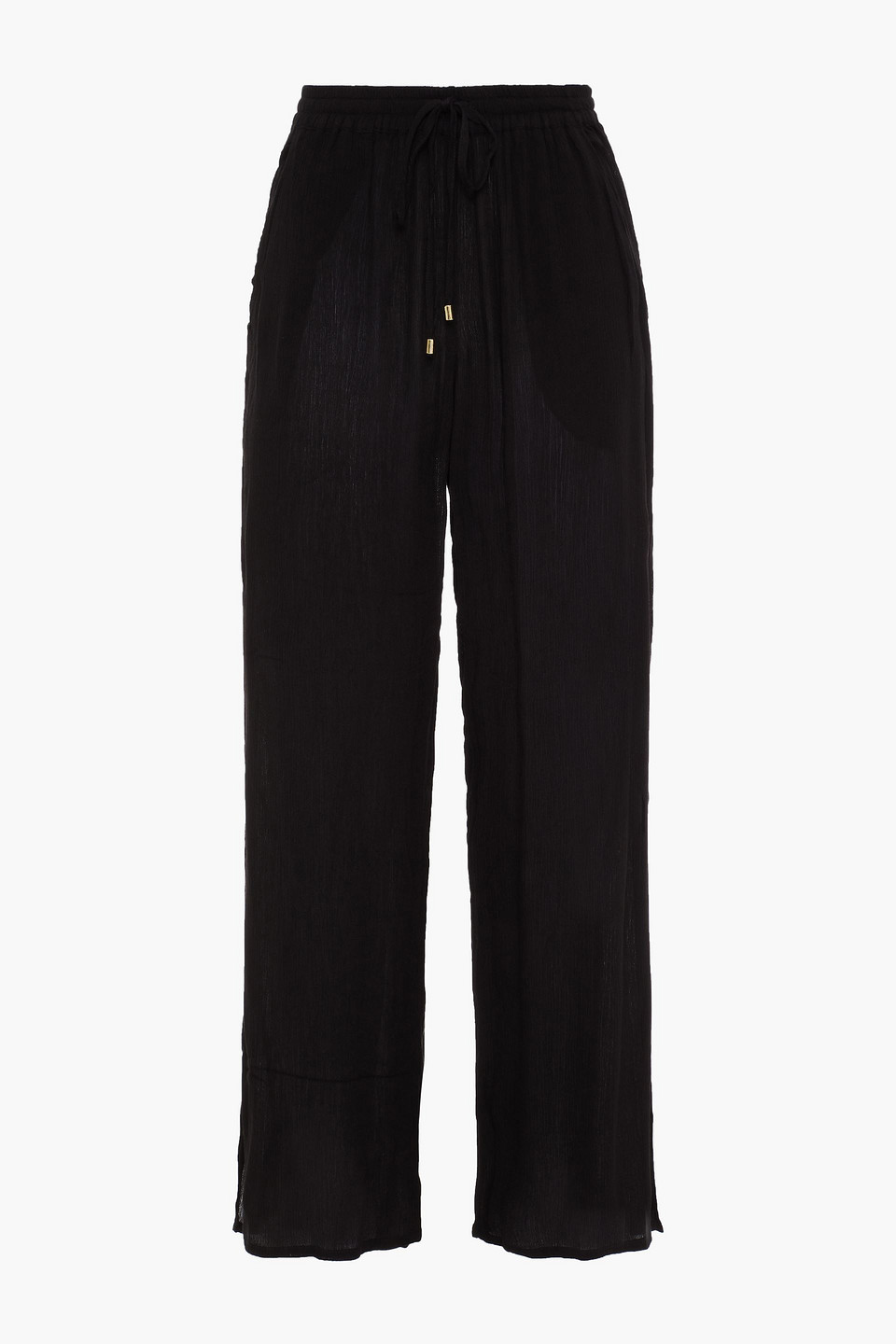 Jets Australia By Jessika Allen Woman Gathered Crinkled Gauze Straight-leg Pants Black Size M