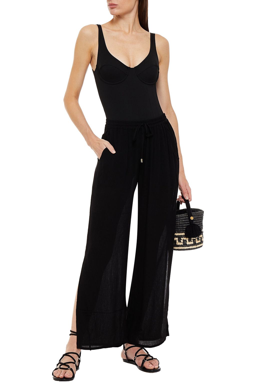 JETS AUSTRALIA BY JESSIKA ALLEN Gathered crinkled gauze straight-leg pants