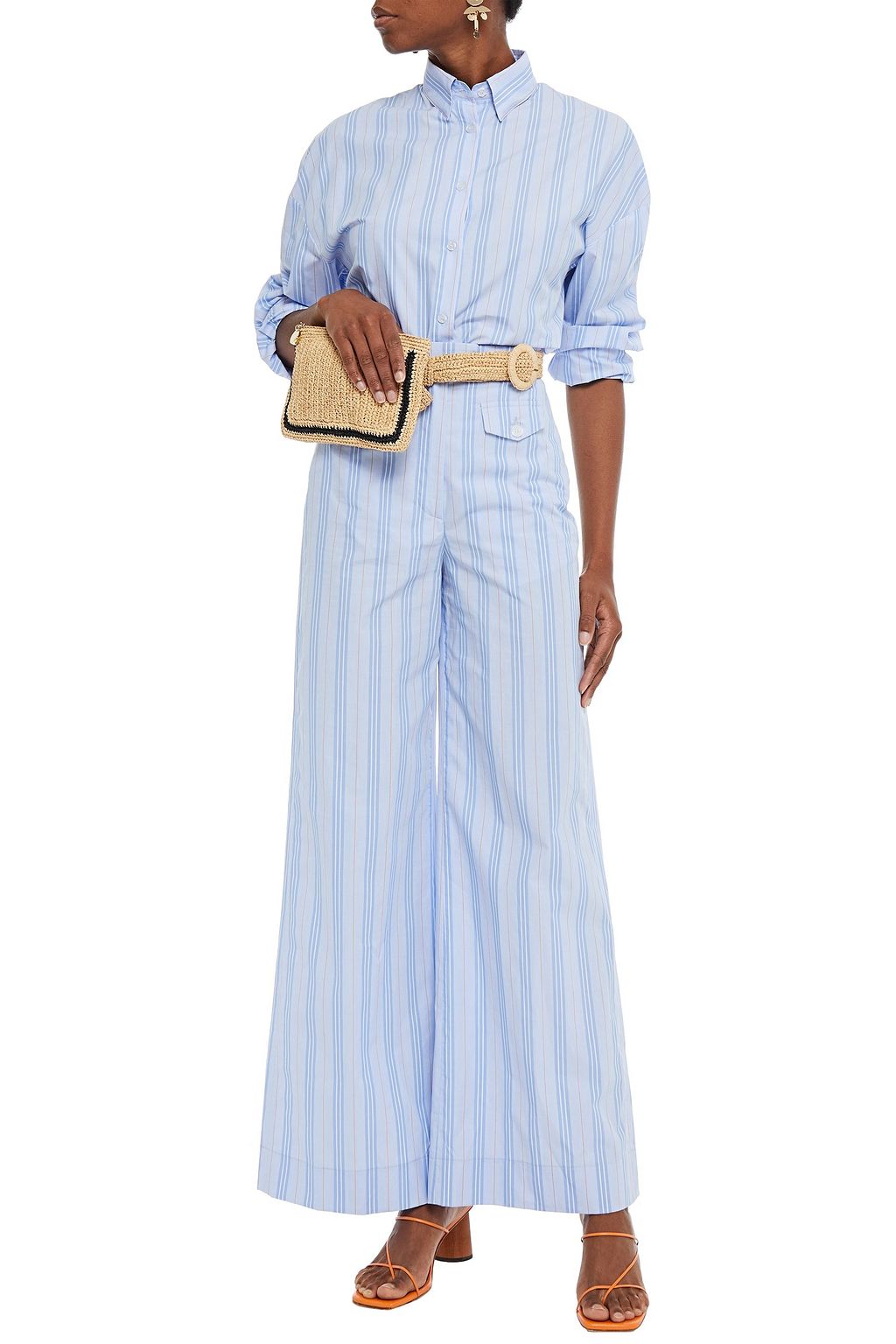 STELLA JEAN Striped cotton-poplin wide-leg pants