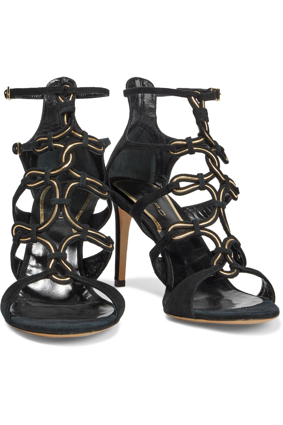Etro Metallic-trimmed Suede Sandals In Black