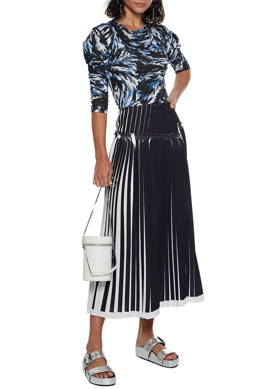 PROENZA SCHOULER Gathered printed slub cotton-jersey top