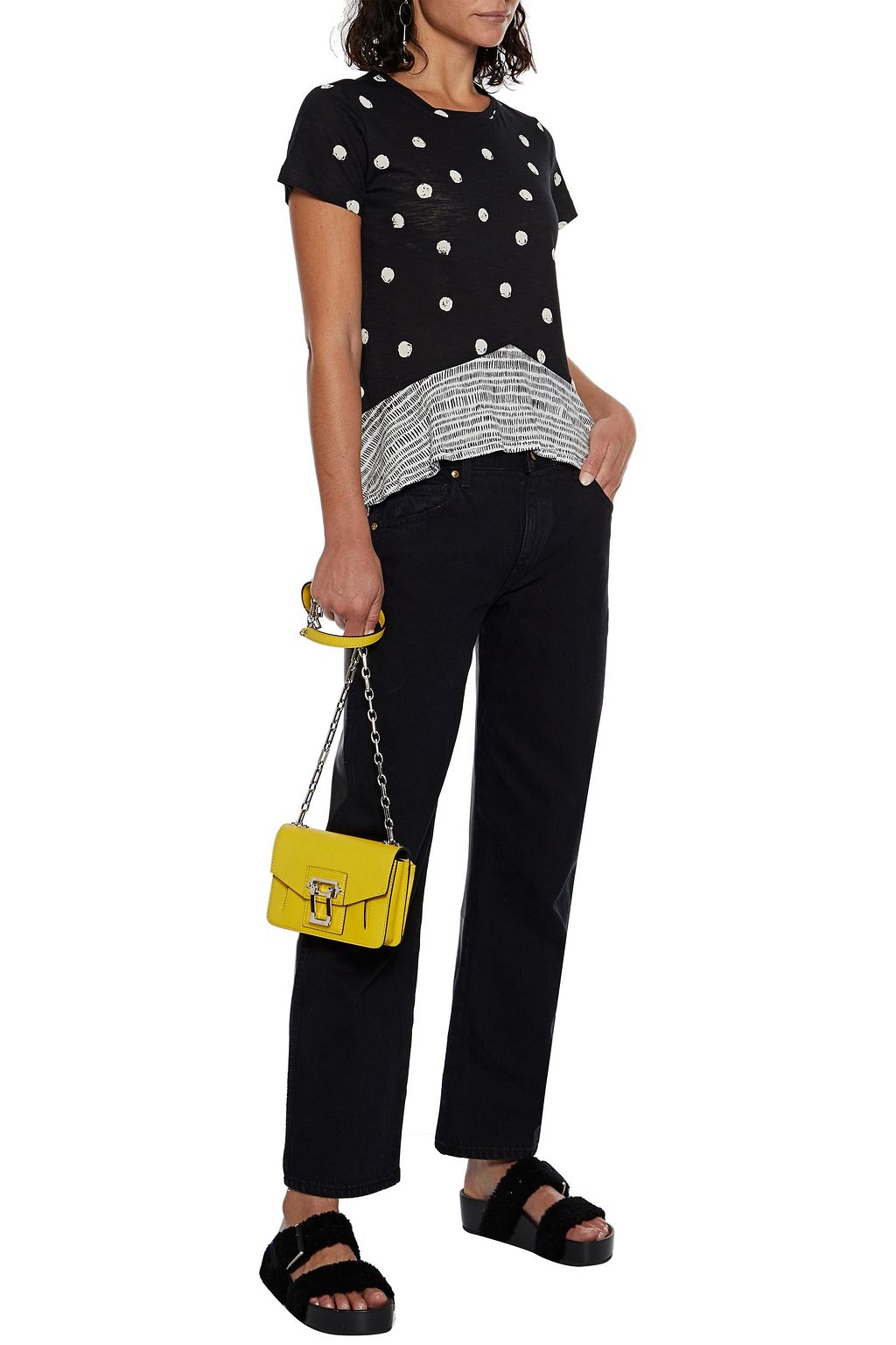 PROENZA SCHOULER Asymmetric printed slub cotton-jersey T-shirt