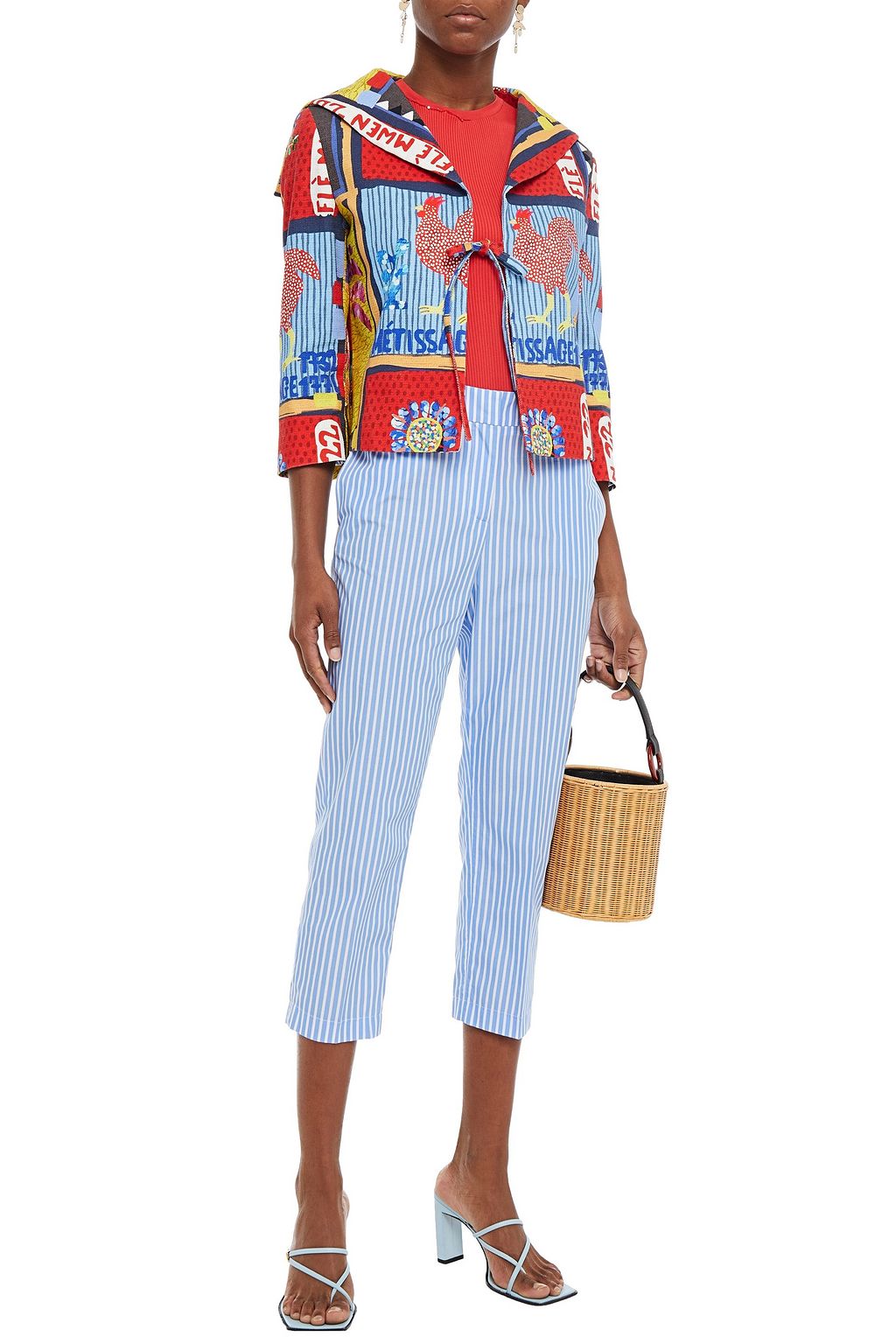 STELLA JEAN Cropped striped cotton-poplin tapered pants