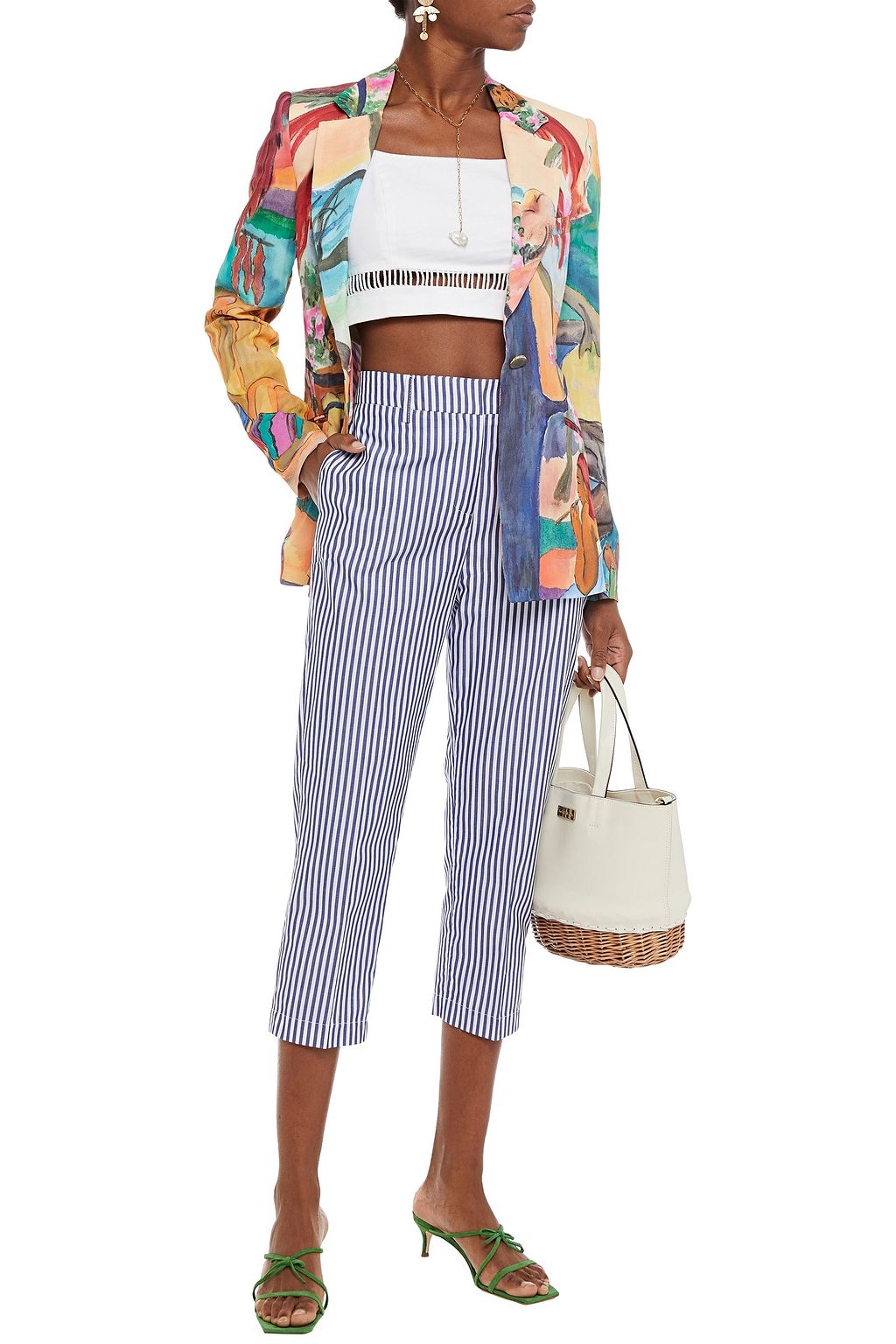 STELLA JEAN Cropped striped cotton-poplin tapered pants