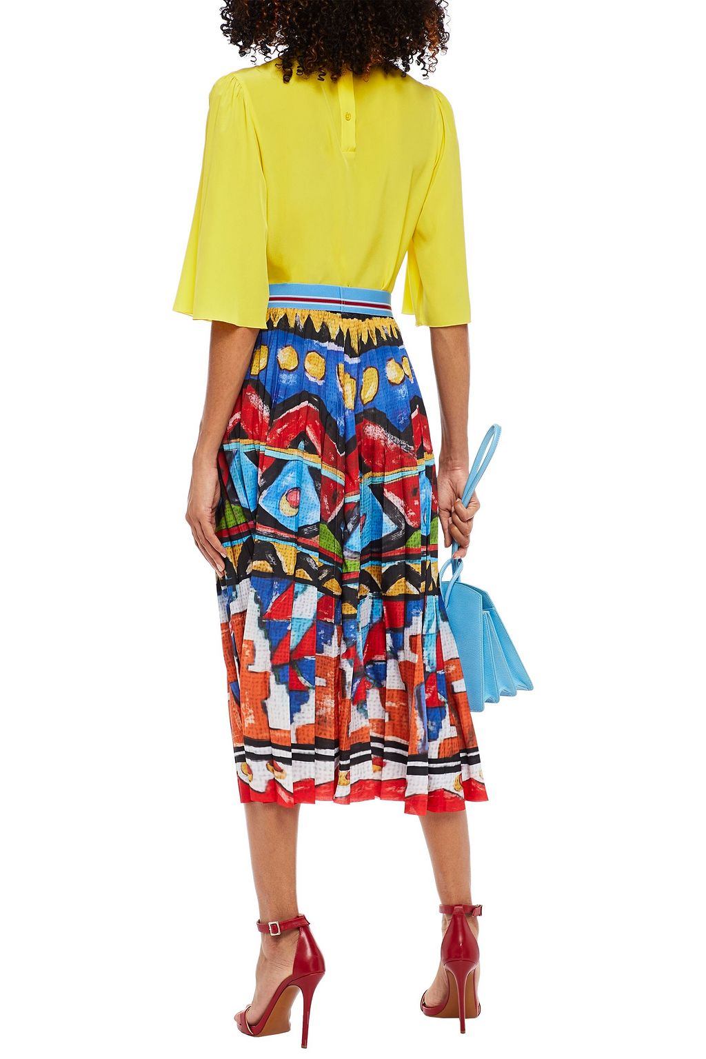 STELLA JEAN Pleated printed satin-crepe midi skirt