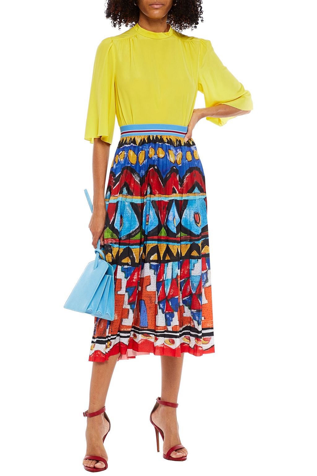 STELLA JEAN Pleated printed satin-crepe midi skirt