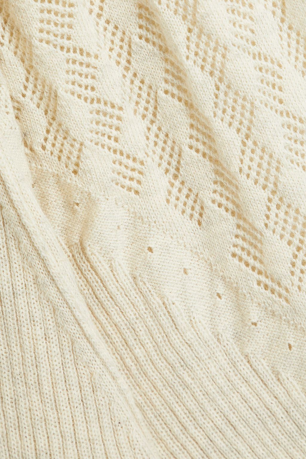 COTTON BY AUTUMN CASHMERE Pointelle-trimmed ribbed mélange cotton top