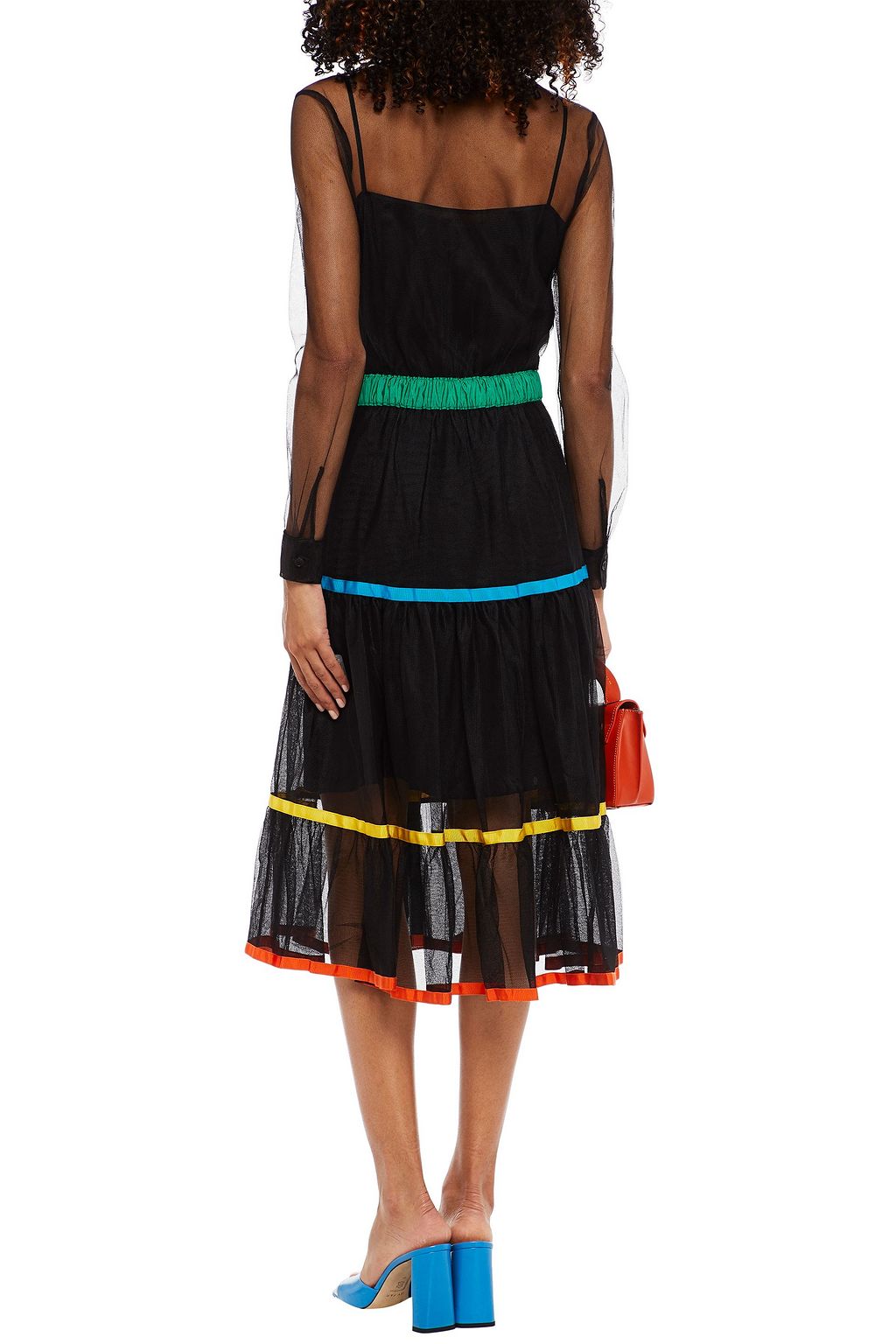 STELLA JEAN Fluted grosgrain-trimmed tulle midi shirt dress