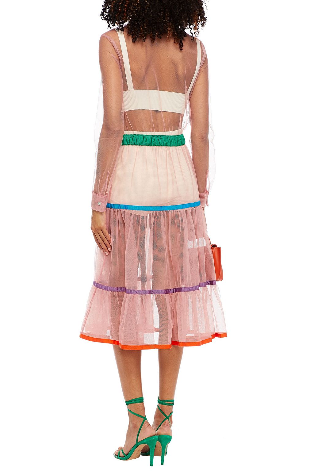 STELLA JEAN Fluted grosgrain-trimmed tulle midi shirt dress