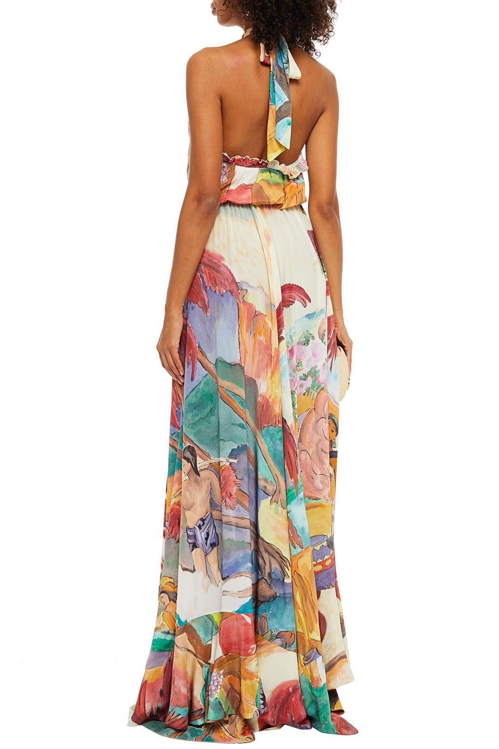 STELLA JEAN Asymmetric ruffled printed silk-satin crepe dress
