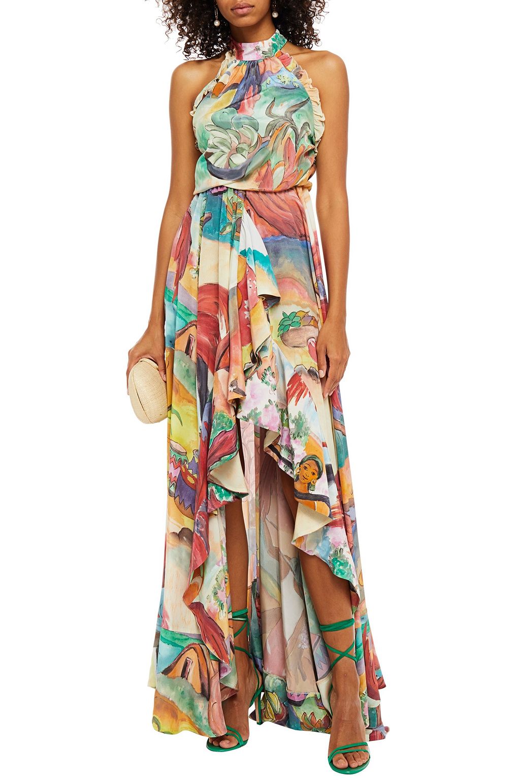 STELLA JEAN Asymmetric ruffled printed silk-satin crepe dress