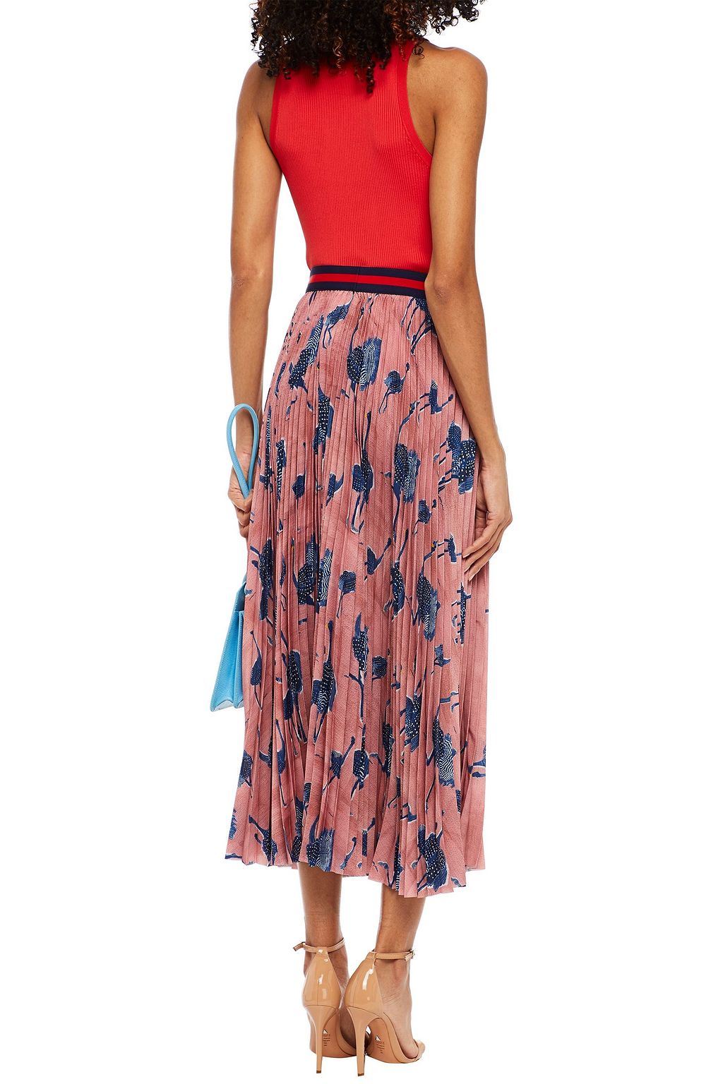 STELLA JEAN Pleated printed satin-crepe midi skirt