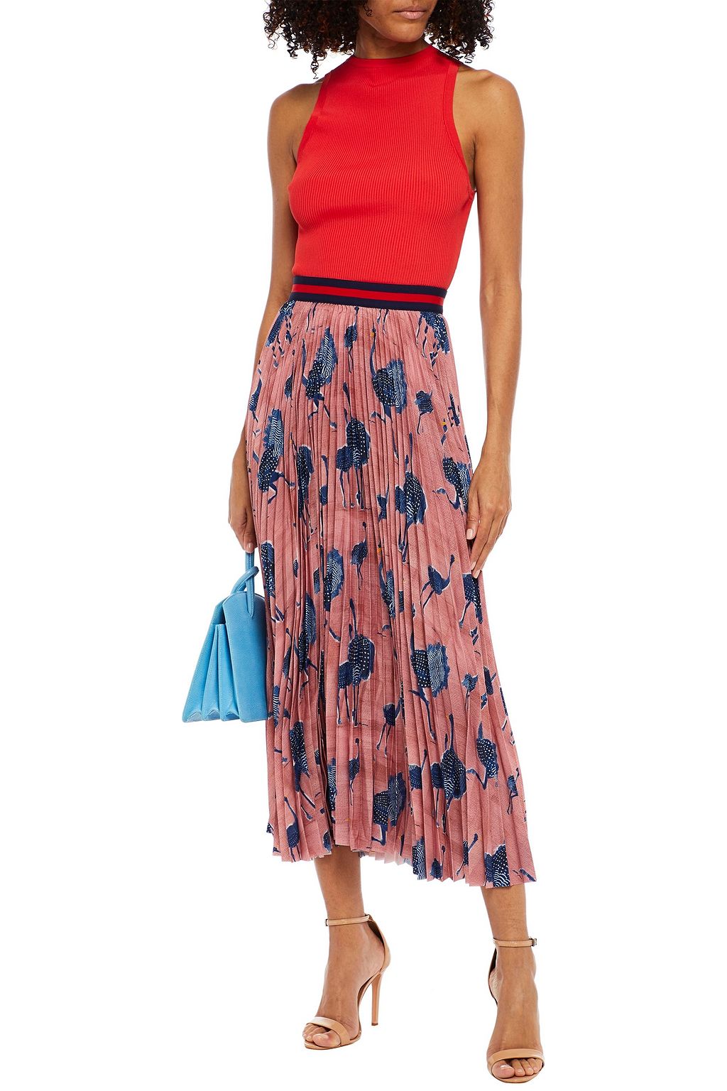 STELLA JEAN Pleated printed satin-crepe midi skirt