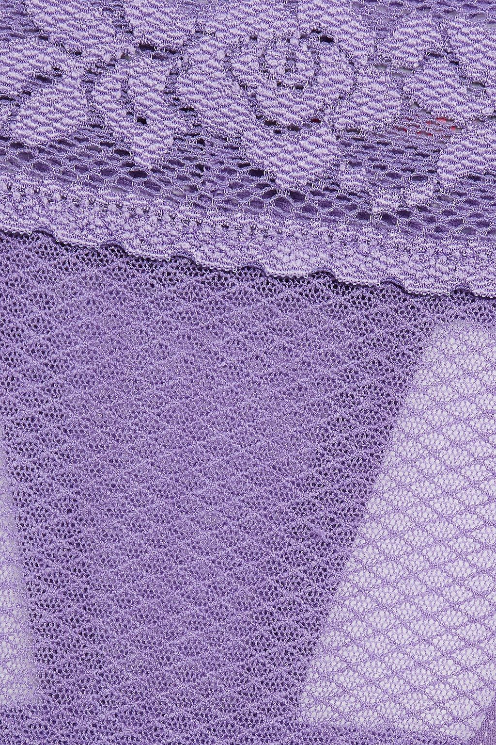 COMMANDO Lace-trimmed embroidered stretch-tulle low-rise thong