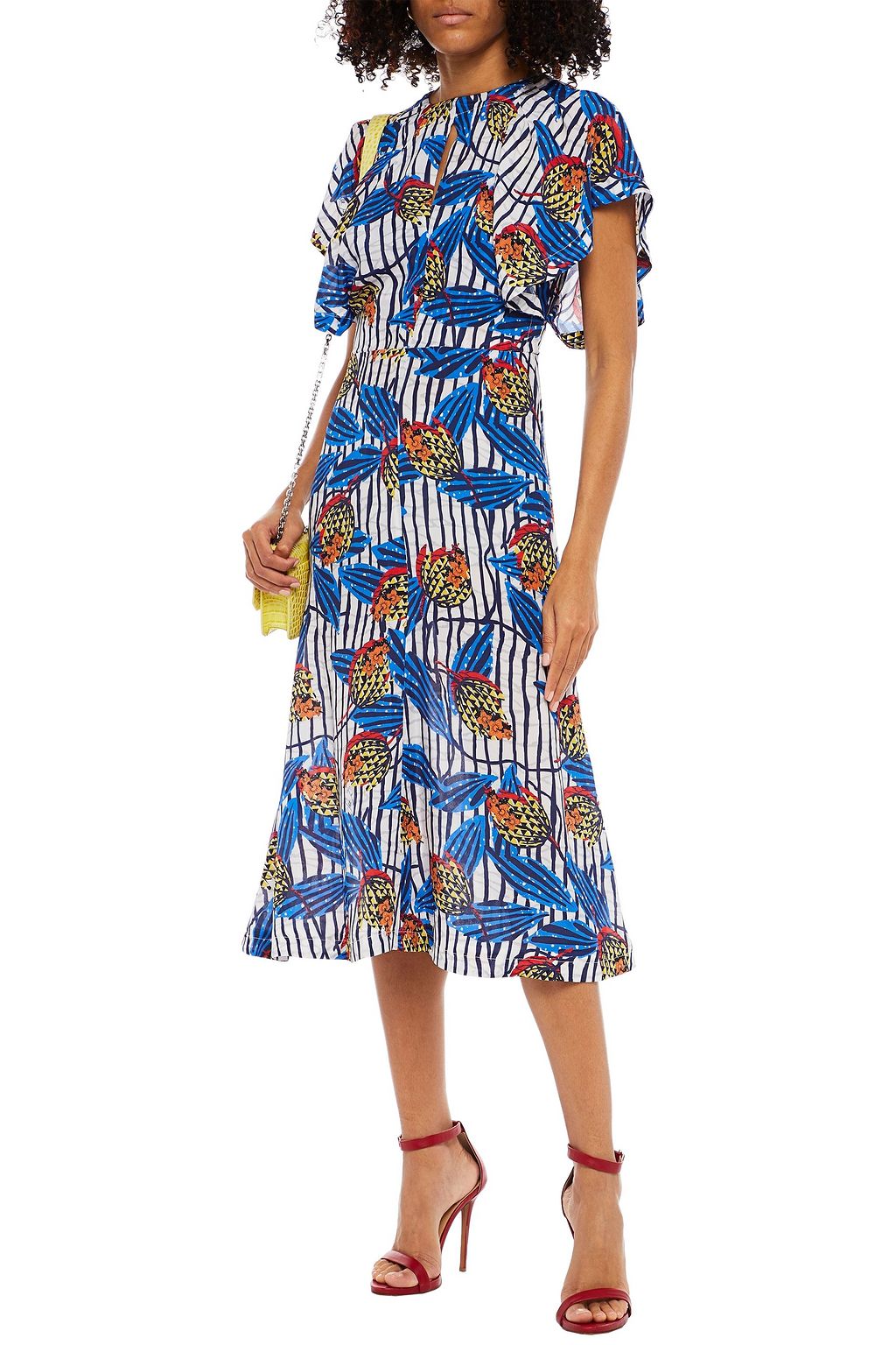 STELLA JEAN Ruffled floral-print crepe de chine midi dress