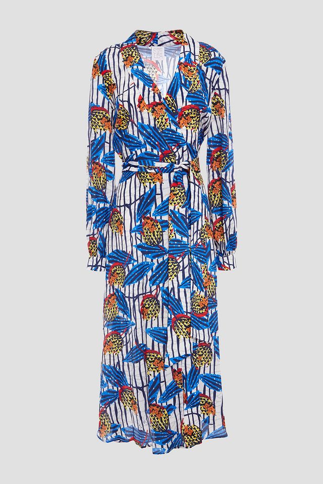 Floral-print crepe de chine midi wrap dress